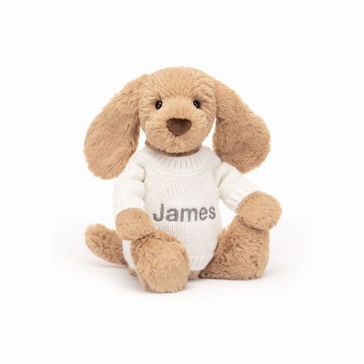 Jellycat Bashful Toffee Puppy with Cream Jumper USA | 16027PWMC